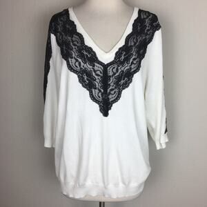 Lane Bryant White Sweater with Black Lace NWT 14/16